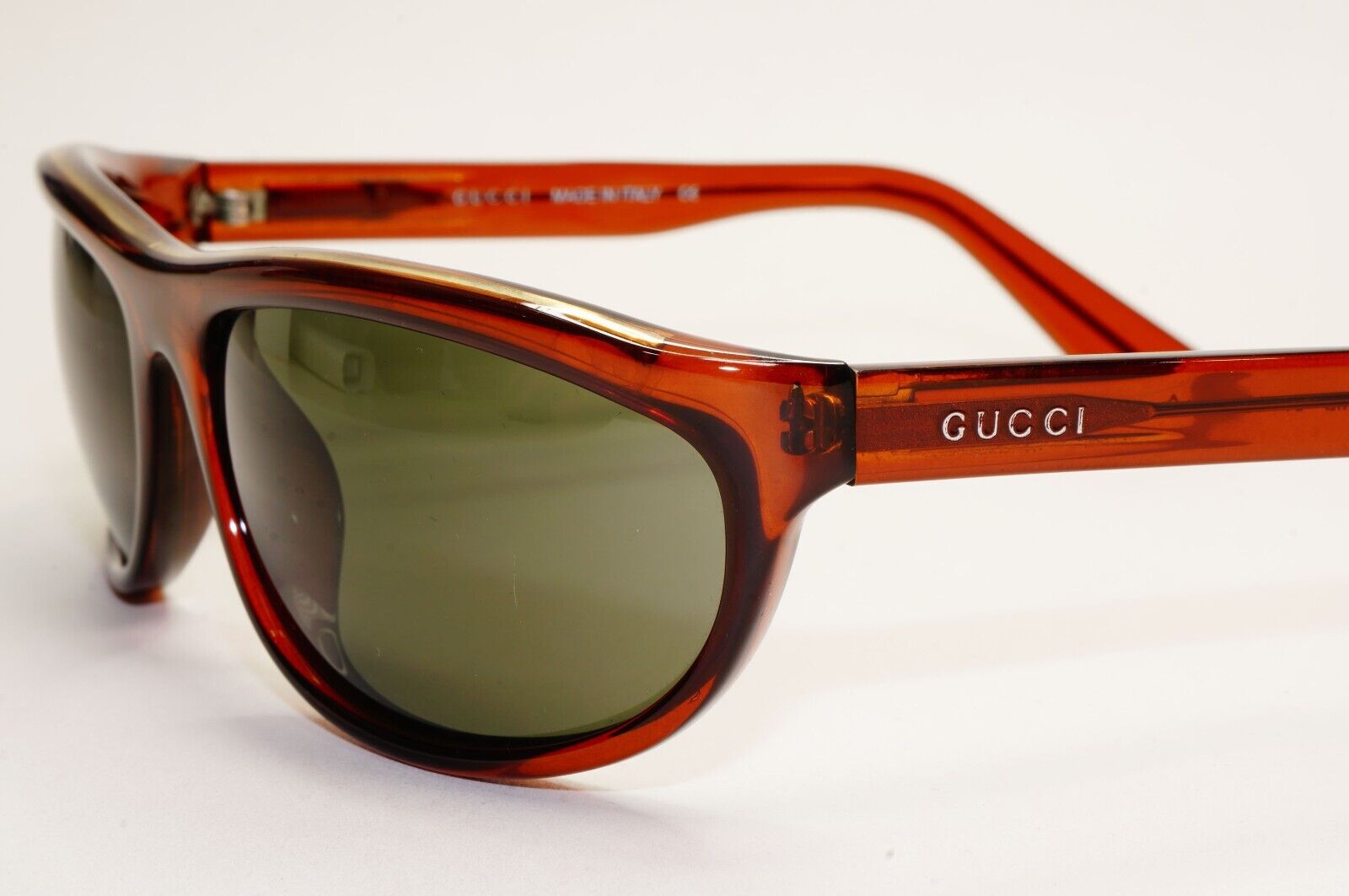 Gucci Sunglasses 1997 Vintage Glass Lens Brown Green Wrap GG 1164/S 5MB 050824