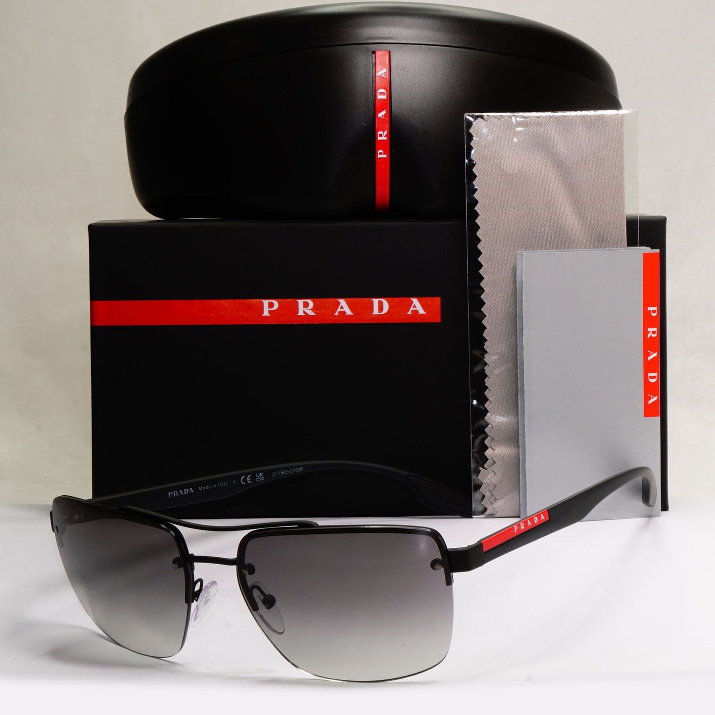 Prada Sunglasses Black Rimless Grey Gradient Square Rossa PS60US SPS 60U DG0-3M1