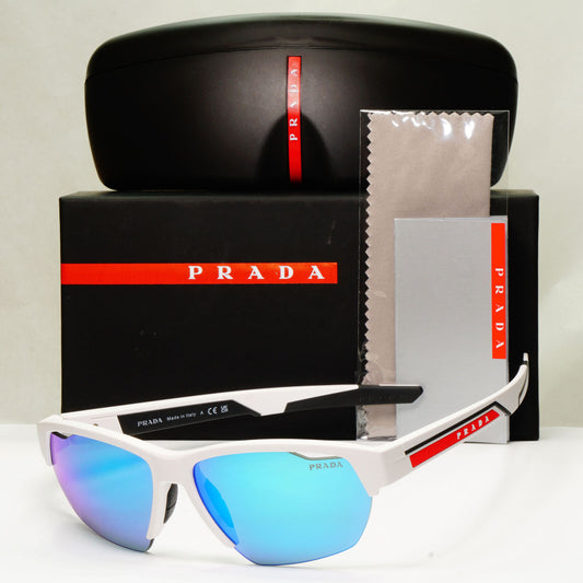 Prada Sunglasses White Blue Mirror Wrap Sport Red Stripe PS03YS SPS 03Y AAI-08R