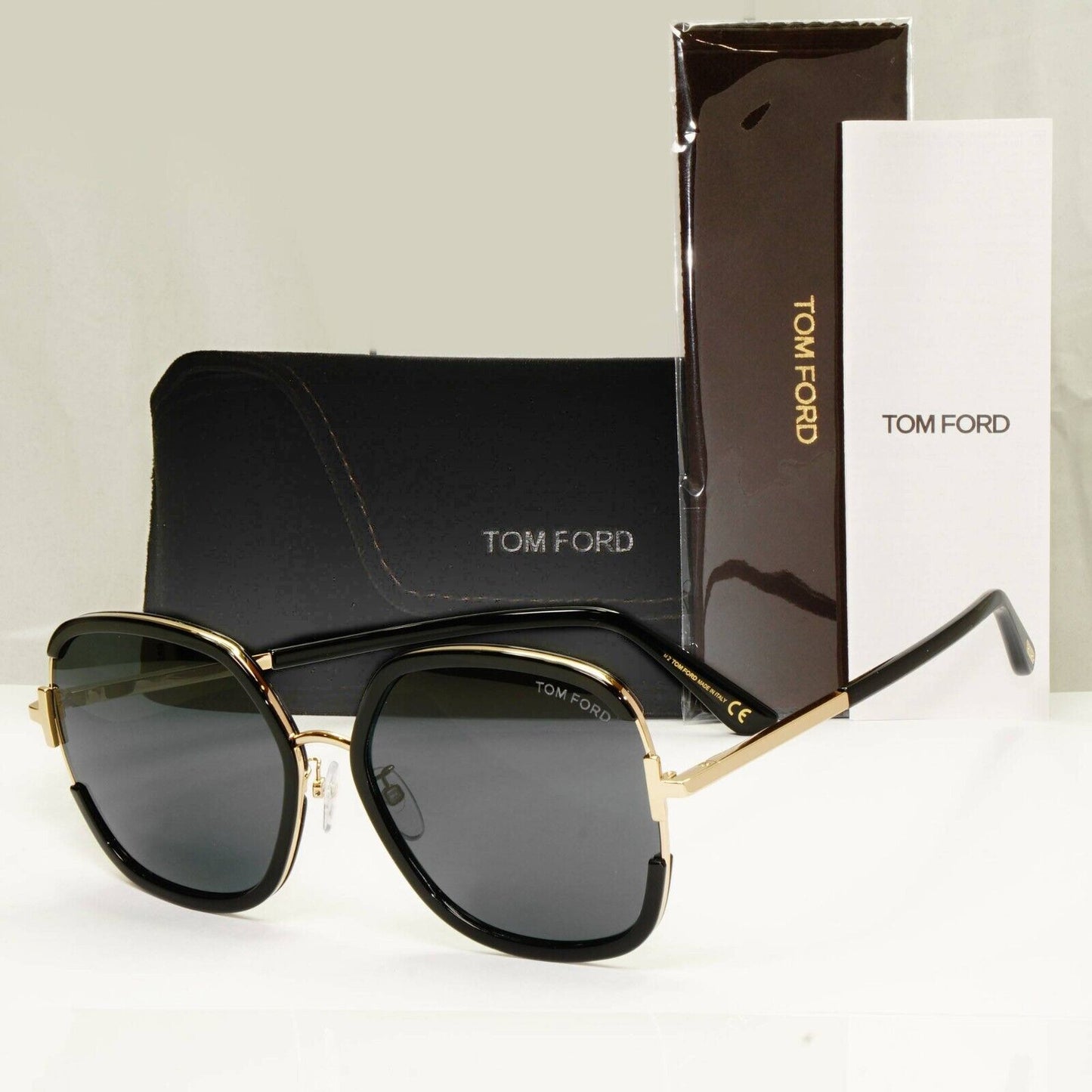 Tom Ford Oversized Black Sunglasses Gold Large Square TF 809 K 01A [a] 37269