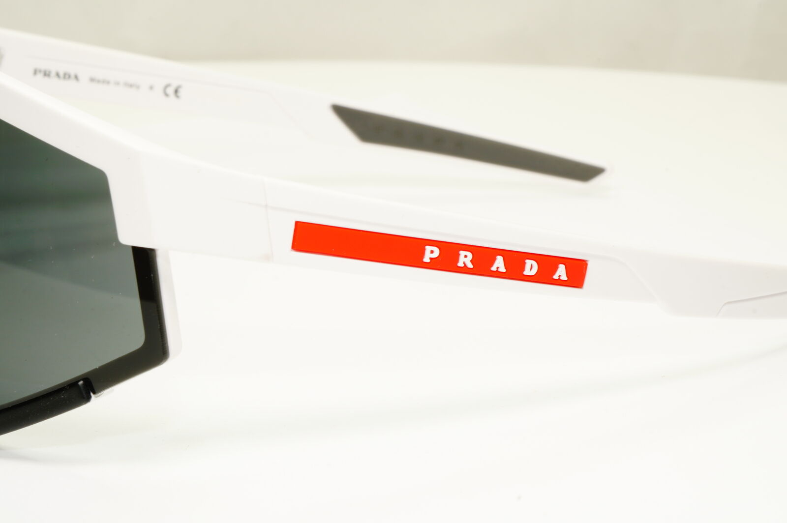 Prada Shield Black Sunglasses White Visor Red Stripe Mens SPS 04W TWK-06F PS04WS