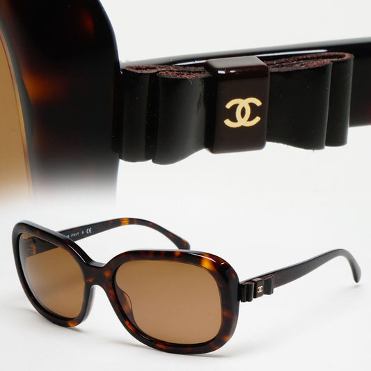 Chanel Sunglasses Leather Bow Brown Tortoise Square 5280-Q c.714/S5 58mm 261124