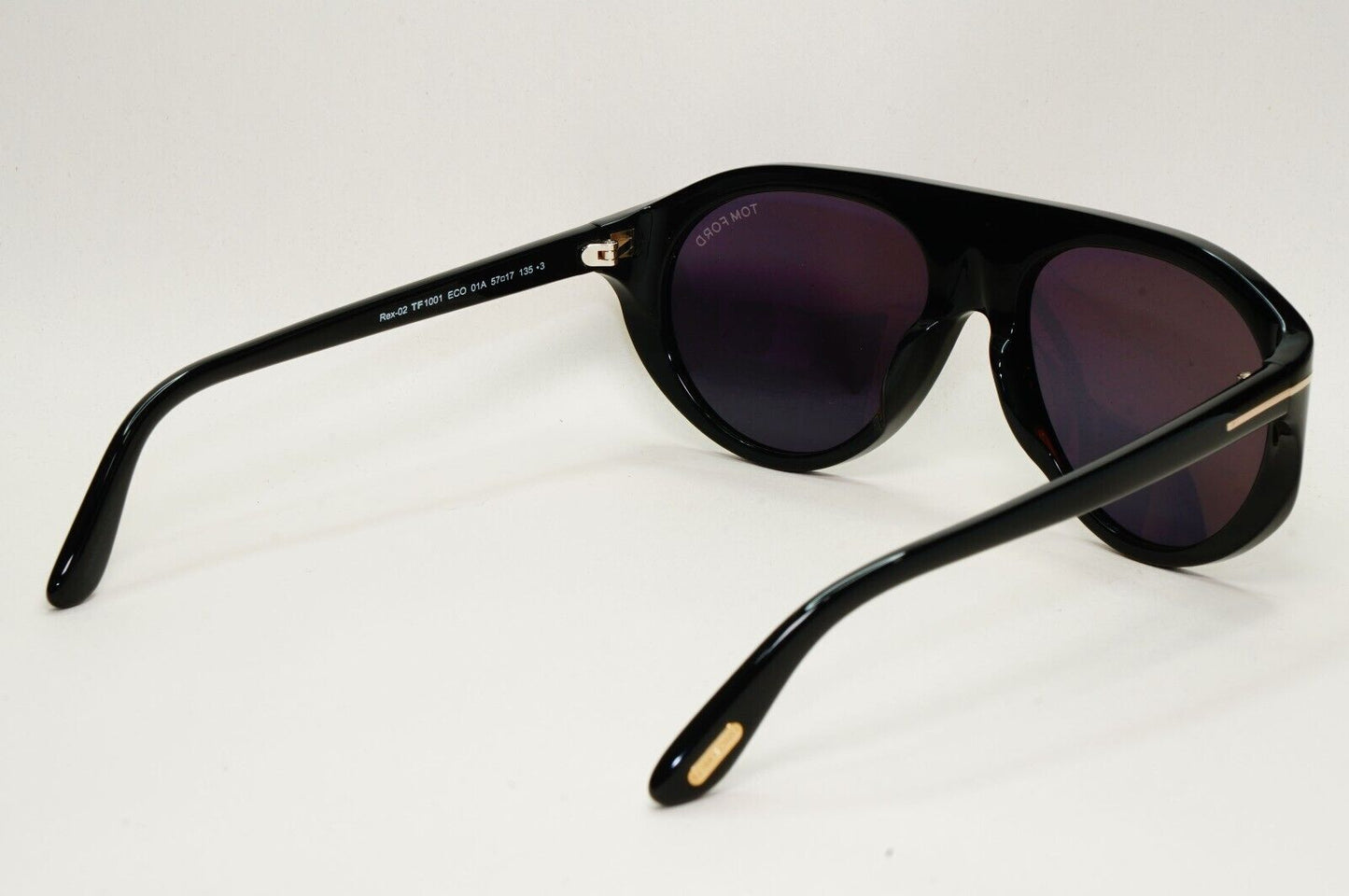 Tom Ford Sunglasses Rex-02 Black Glossy Pilot Grey FT1001 TF 1001 01A 57mm