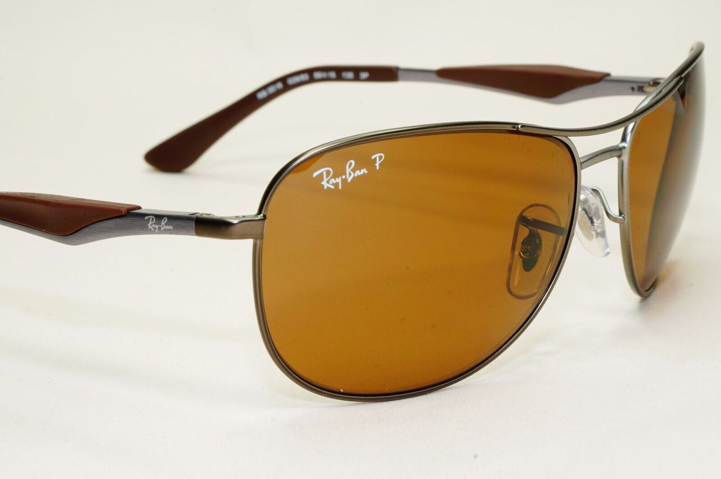 Ray-Ban Sunglasses Polarized Gunmetal Brown Meta Pilot Wrap RB 3519 029/83 59mm