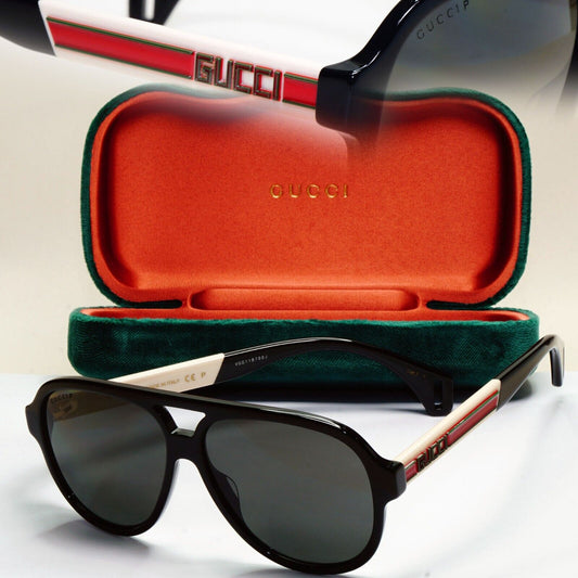 Gucci Sunglasses 2019 Black Polarised Pilot White Red GG 0463S 002 58mm 141024