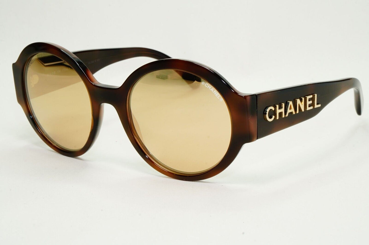 Chanel Sunglasses Gold Letters Brown Tortoise Round Mirror 5410 c.1661/T6 54mm