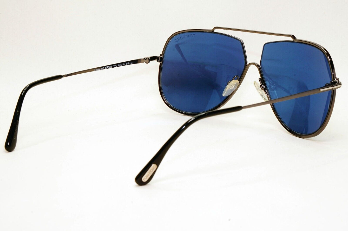 Tom Ford Sunglasses Chase-02 Gunmetal Dark Blue Metal Pilot FT0586 TF 586 12V