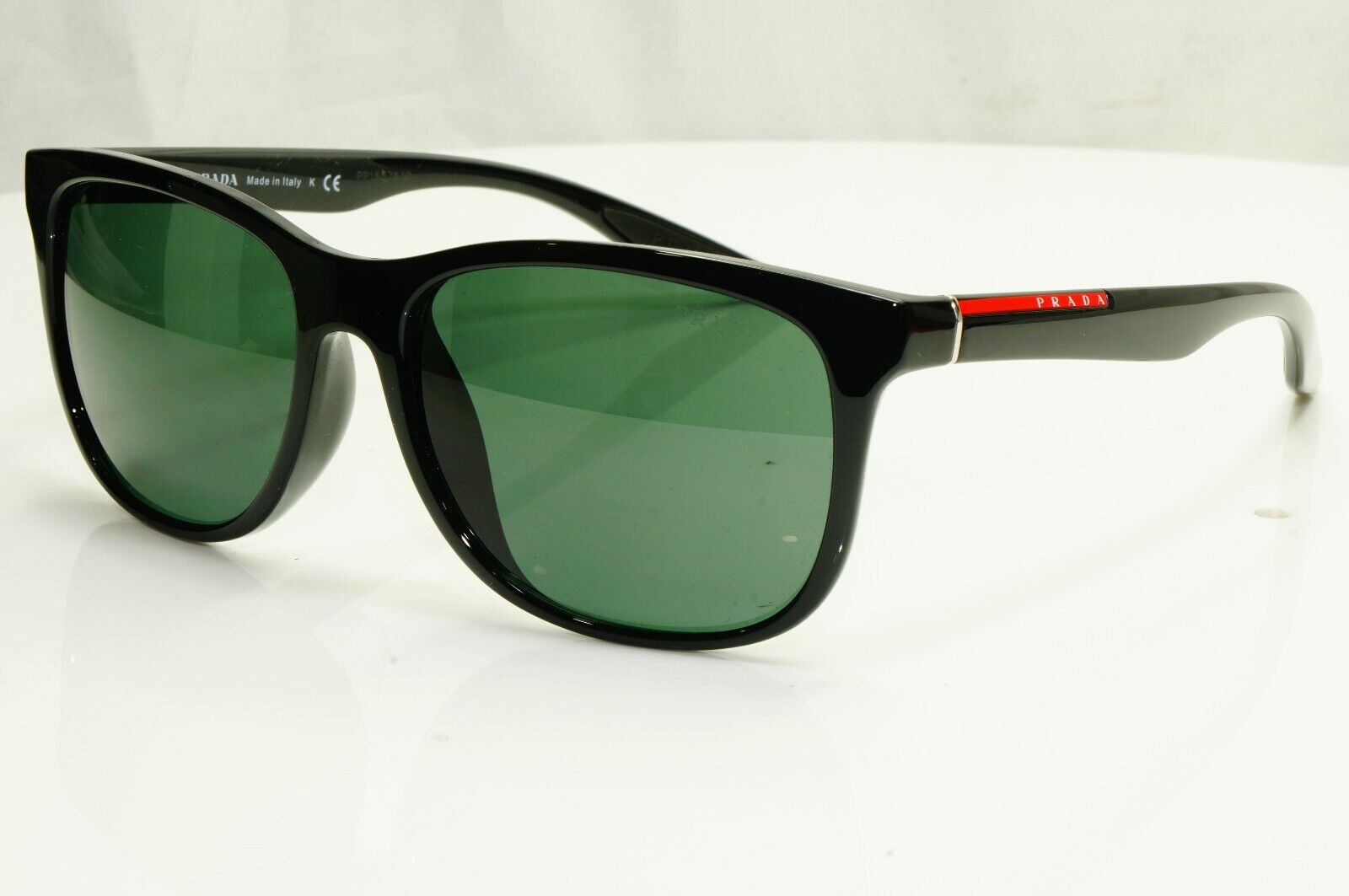 Authentic Prada Mens Glossy Black Green Square Sunglasses SPS 03O F 1AB-3O1