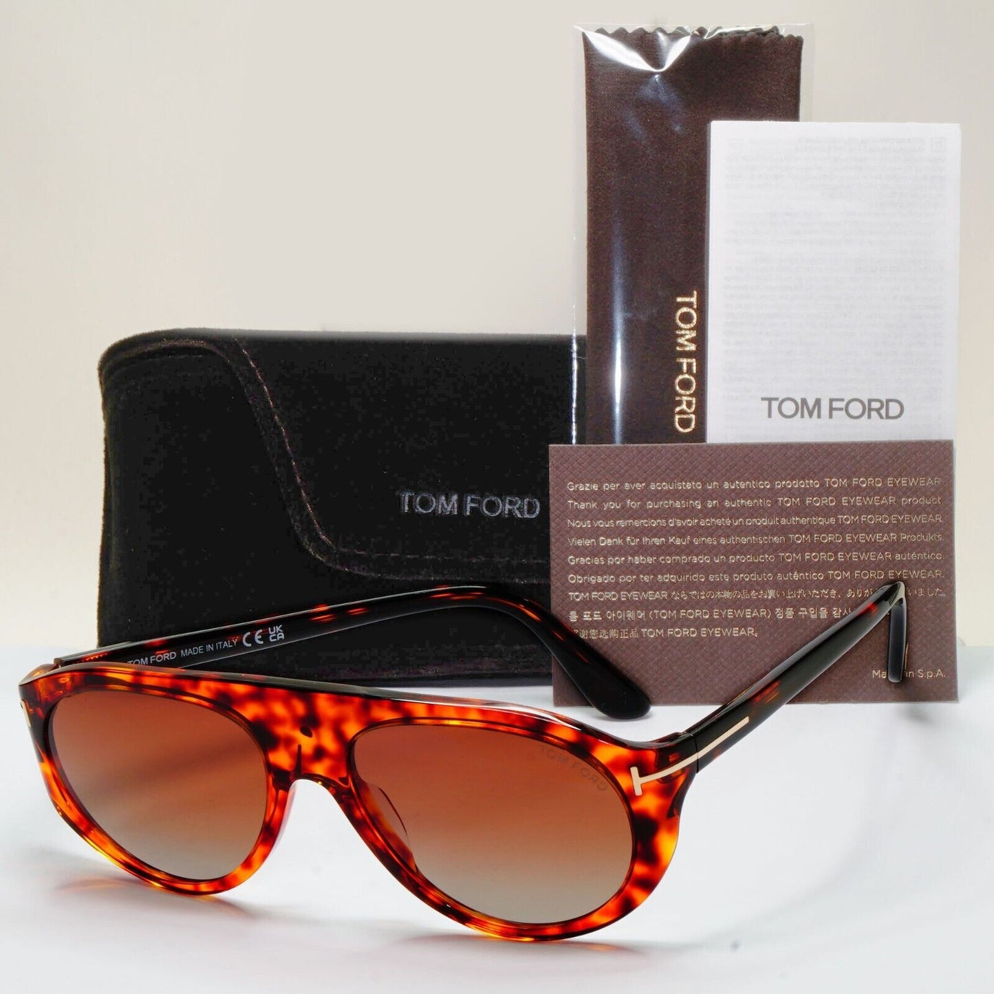 Tom Ford Sunglasses Rex-02 Brown Havana Gradient Pilot FT1001 TF 1001 52F 57mm