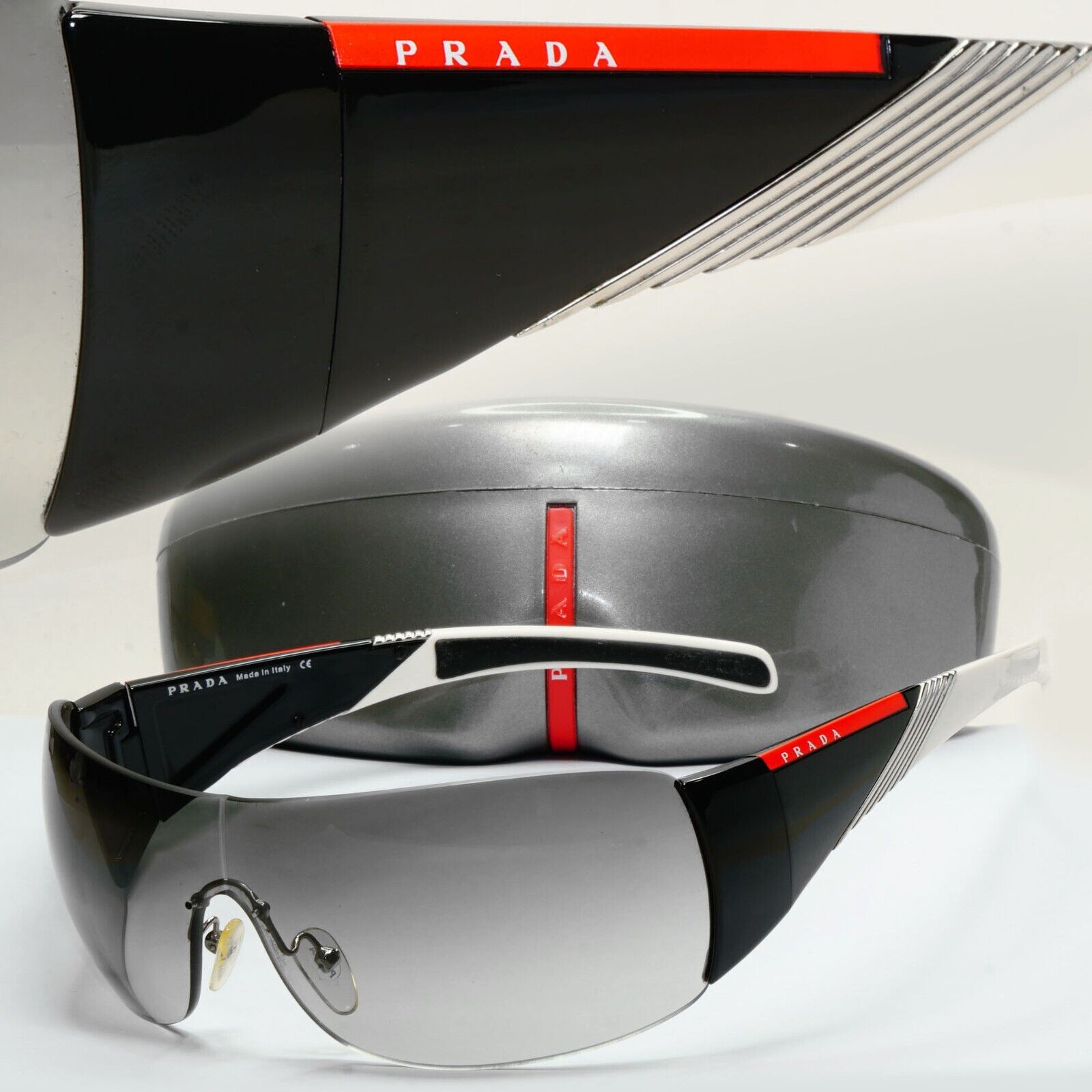 Prada Sunglasses 2007 Vintage Black Grey Shield PS07HS SPS 07H 7RI-3M1 280924