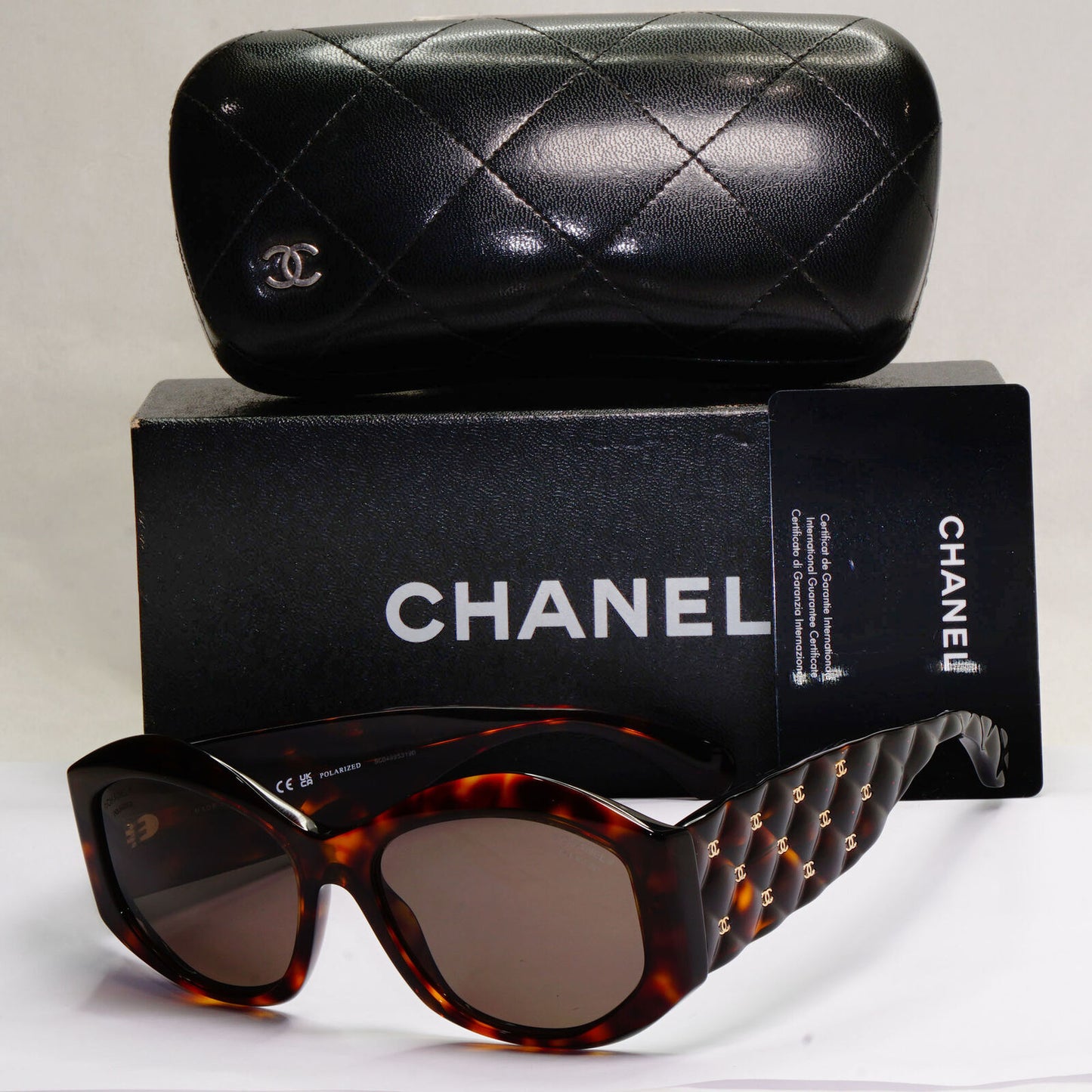 Chanel Sunglasses Polarized Brown Tortoise Square Quilted 5486 c.714/83 060324