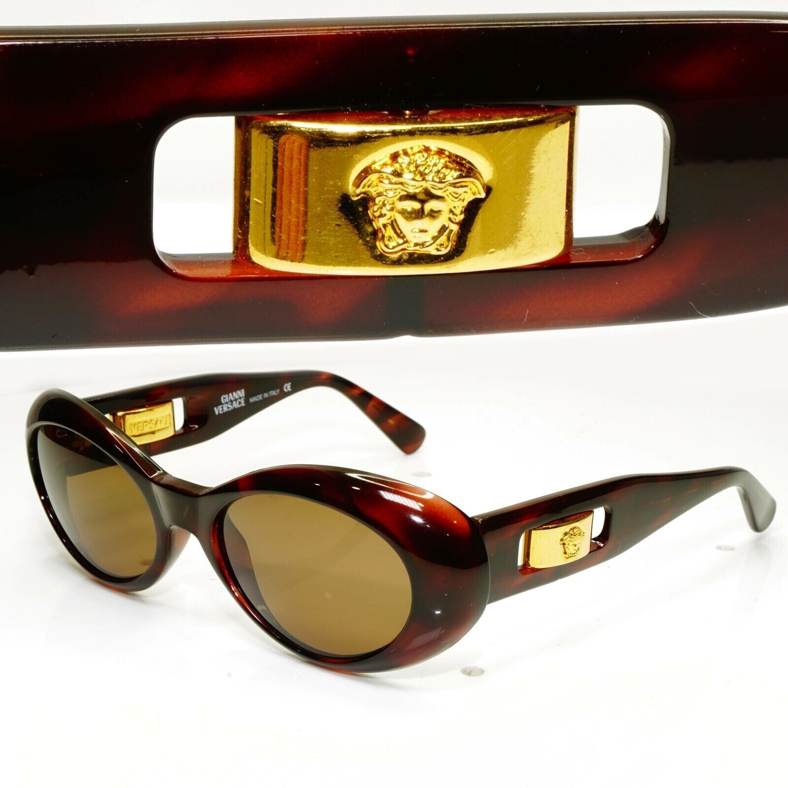 Gianni Versace Sunglasses 1996 Vintage Gold Brown Medusa Oval MOD 475/A COL 900