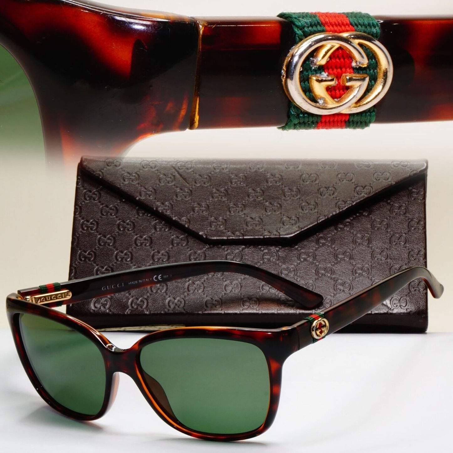 Gucci Sunglasses 2012 Vintage Ribbon Brown Green Red Gold GG 3645/S DWJHA 051124