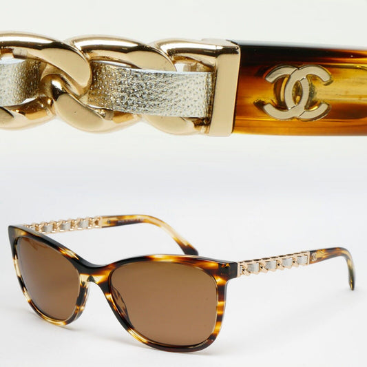 Chanel Sunglasses Leather Chain Gold Brown Tortoise 5260-Q c.1498/S5 57mm 261124