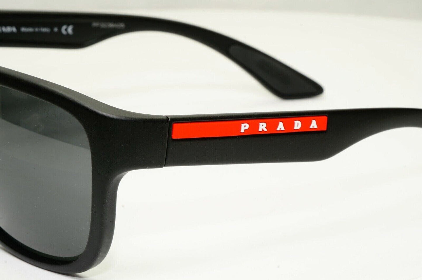 Prada Sunglasse Black Square Rubber PS01US SPS 01U DG0-5S0 Red Stripe Rossa 59mm