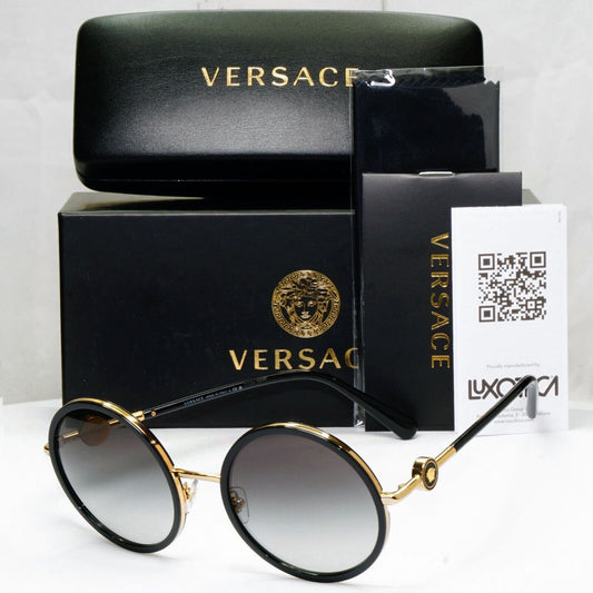 Versace Sunglasses Black Round Gold Medusa Grey Gradient MOD VE 2229 1002/11