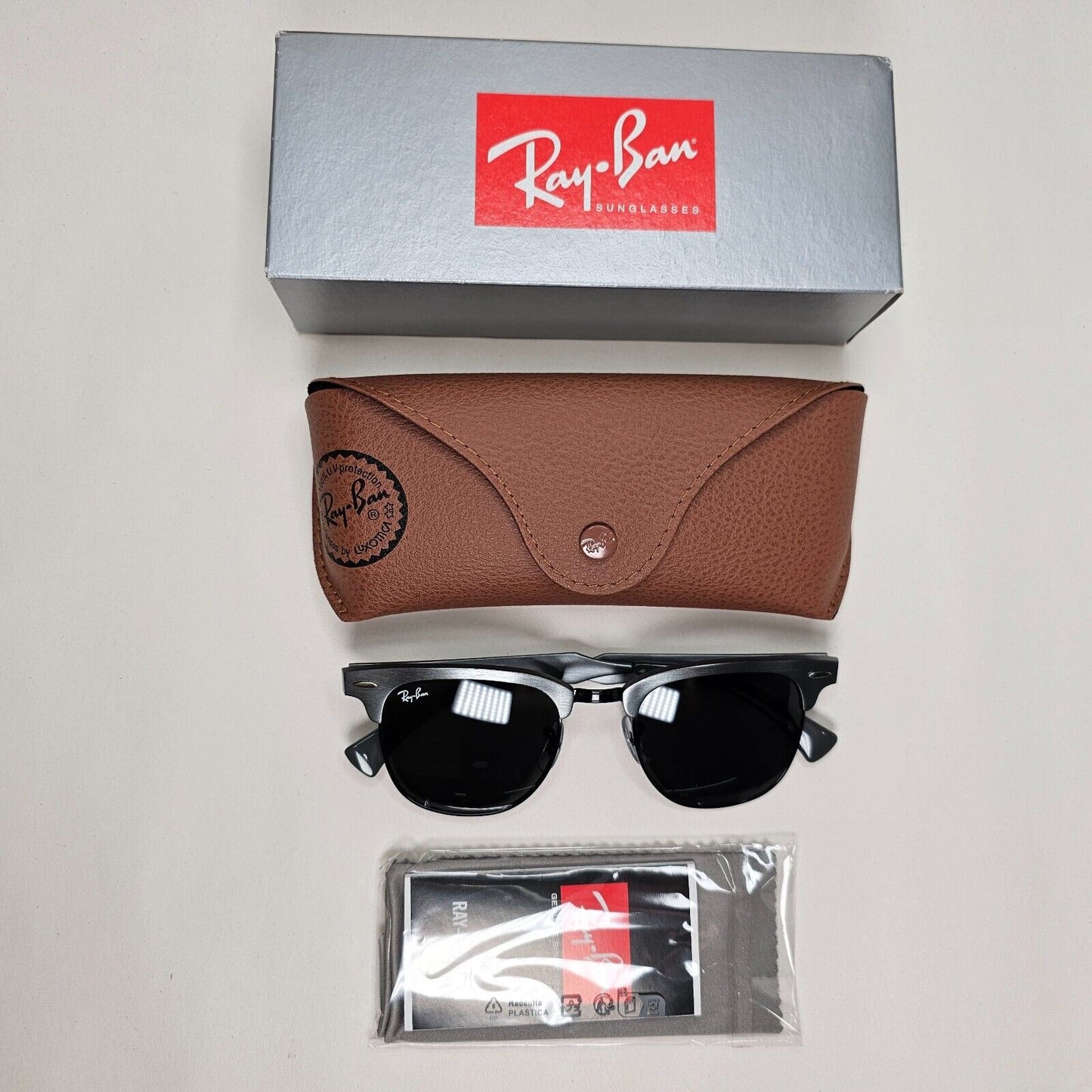 Ray-Ban Sunglasses Clubmaster Aluminum Metal Grey Black RB 3507 9247/B1 51mm