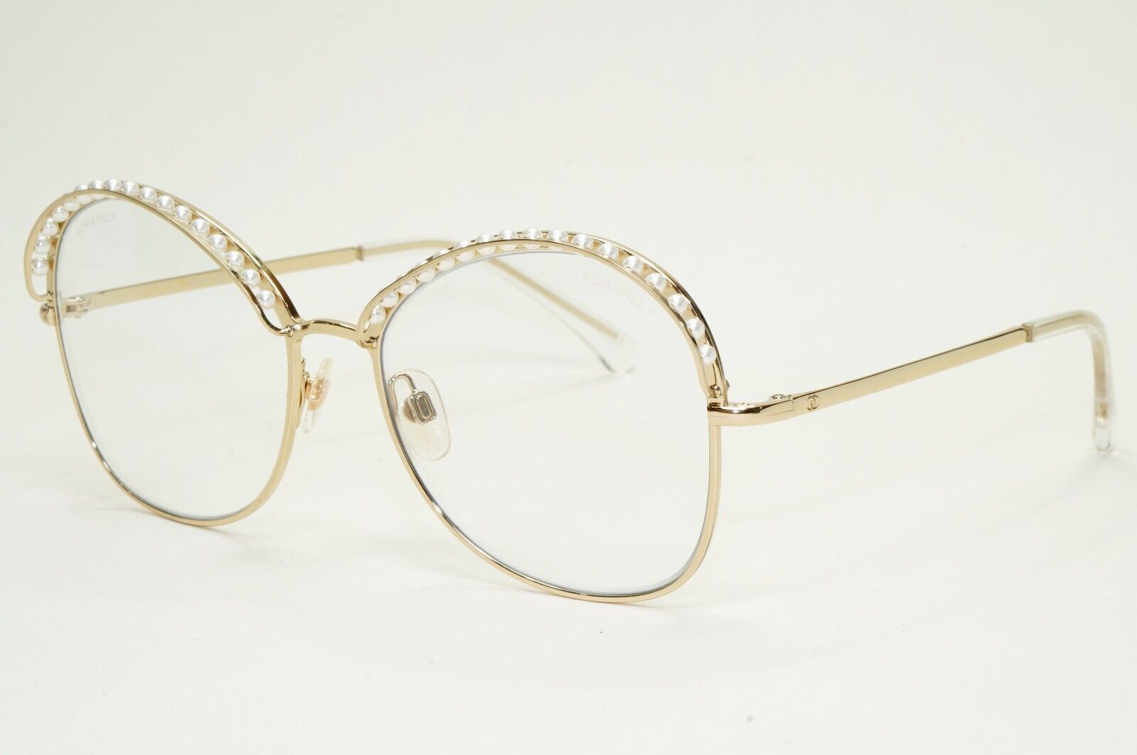 Chanel Sunglasses Pearl Gold Clear Lens Metal Square 4246-H c.395/1W 56mm