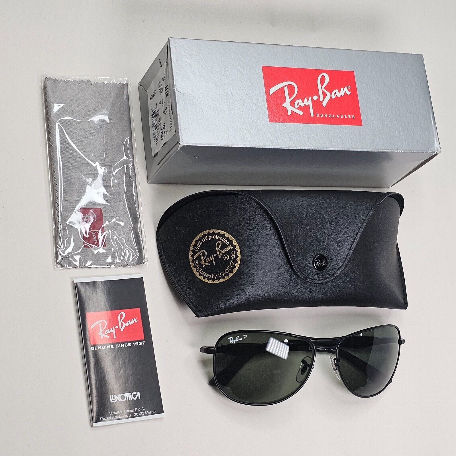 Ray-Ban Sunglasses Polarized Black Green Metal Pilot Wrap RB 3519 006/9A 59mm