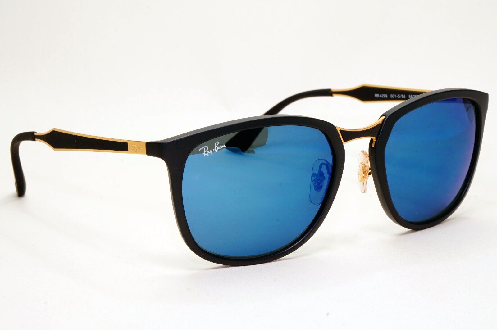 Ray-Ban Sunglasses Black Matte Gold Blue Mirror Square RB 4299 601-S/55