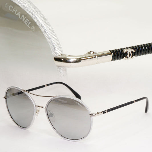 Chanel Sunglasses Pilot Mirror Grey Silver Black 4228-Q c.124/Z6 56mm