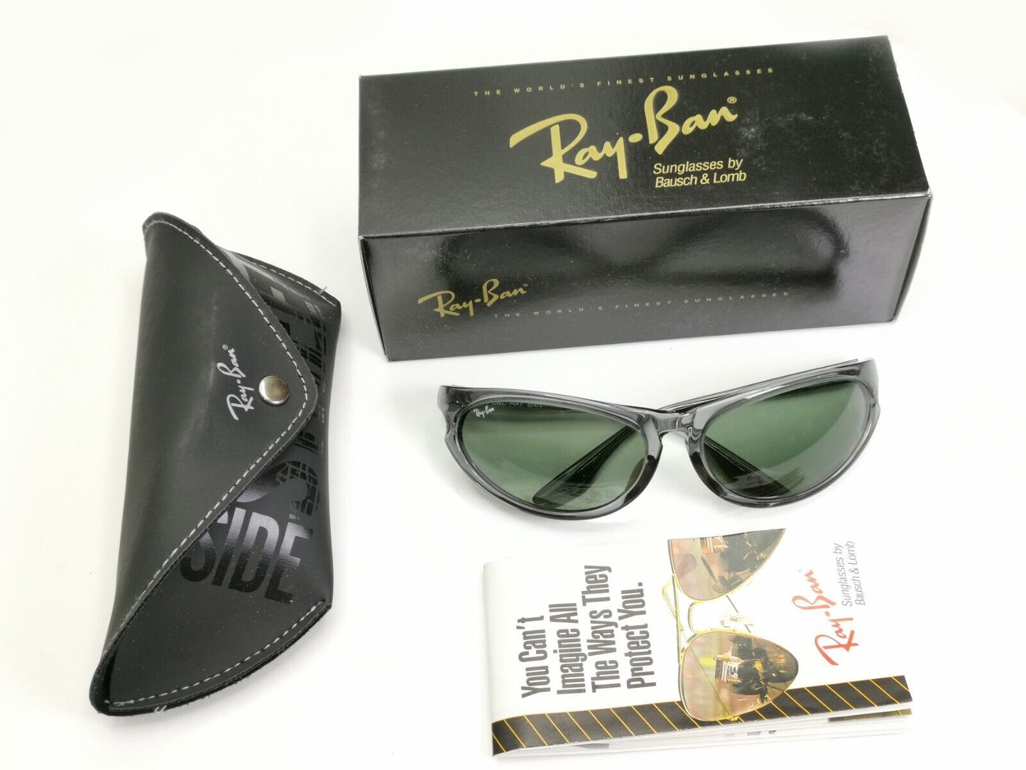 Ray-Ban Sunglasses 1997 Vintage Bausch Lomb Wrap Grey Green B&L W2199 Skyline