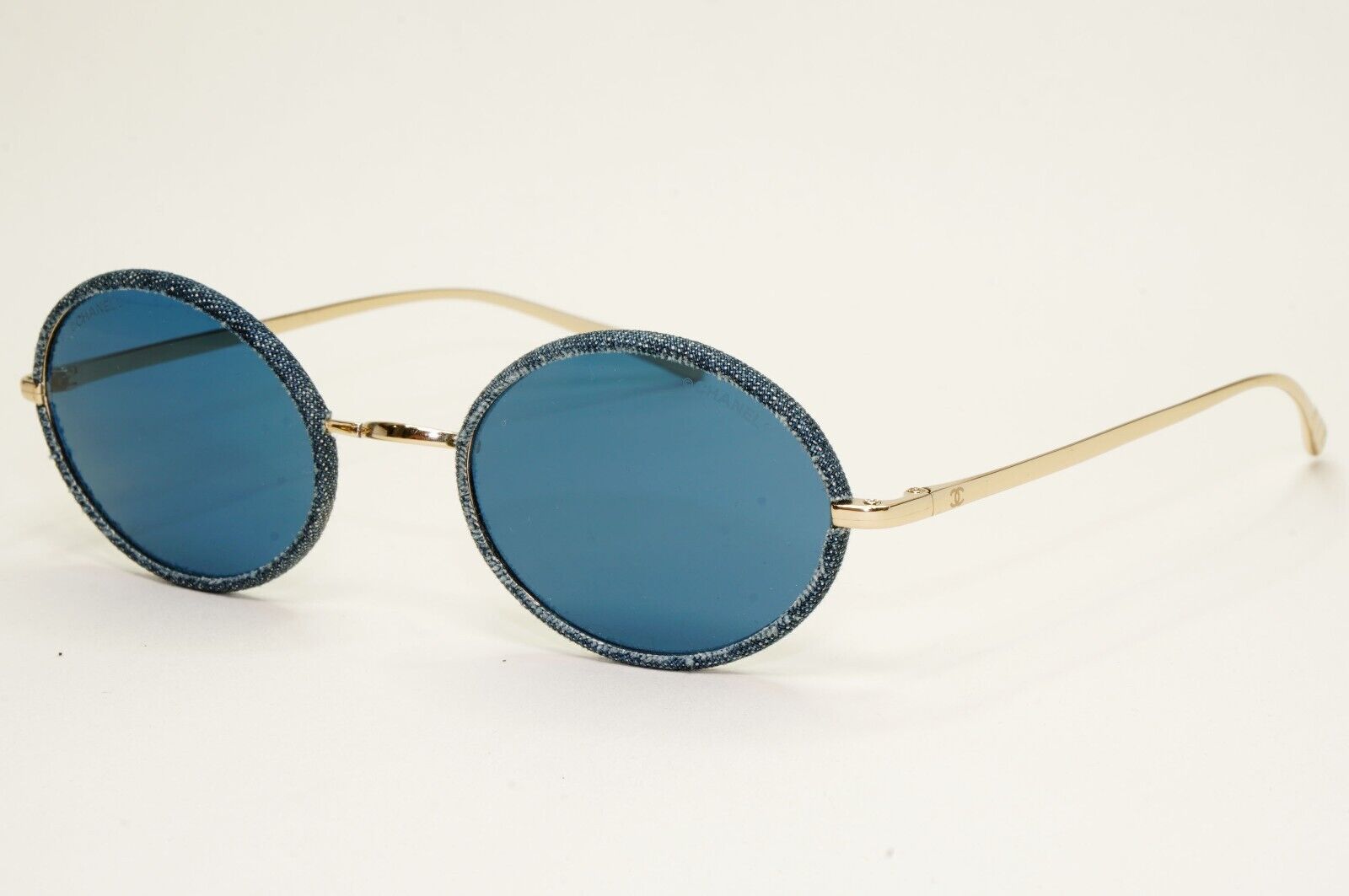 Chanel Sunglasses Denim Oval Dark Blue Gold Metal 4248-J c.395/80 50mm