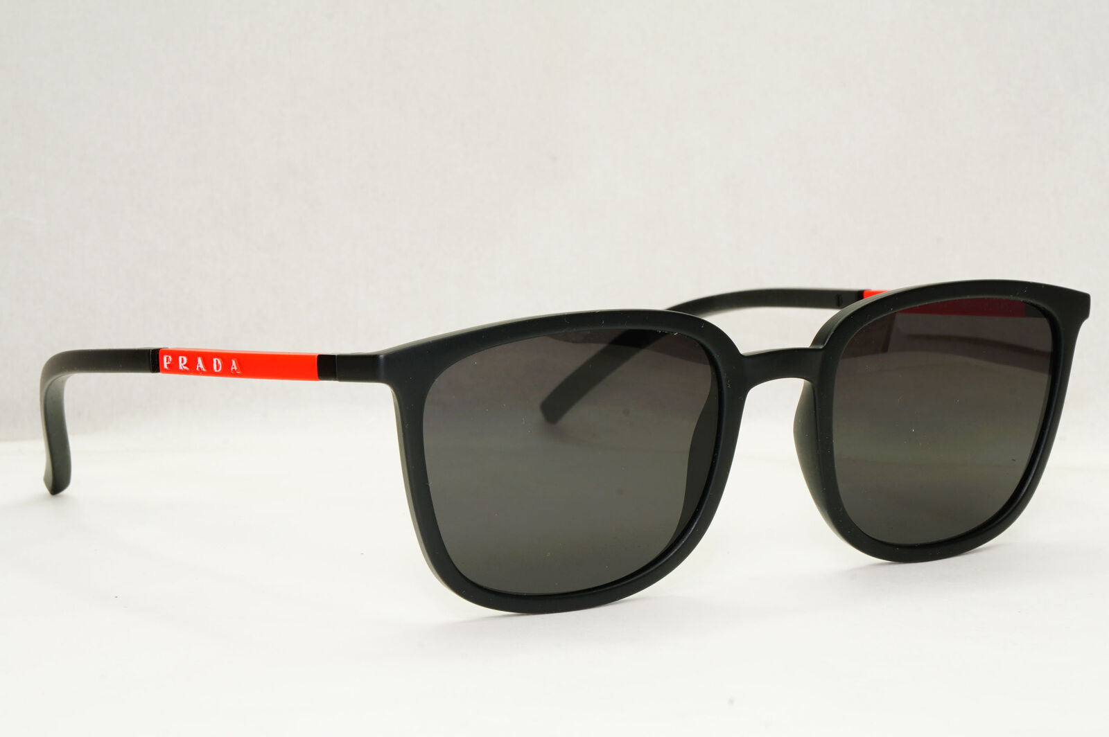 Prada Sunglasses Black Matte Red Stripe Square PS05NV VPS 05N 1AB-1O1 54mm