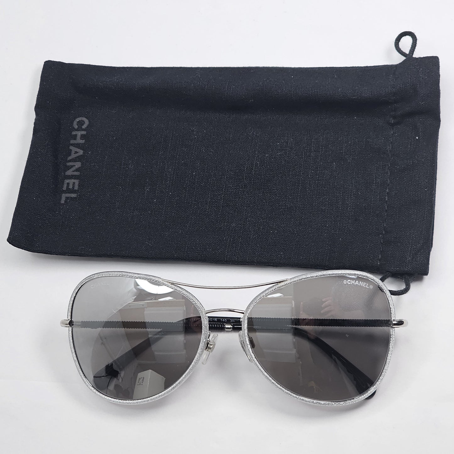 Chanel Sunglasses Pilot Mirror Grey Silver Black 4227-Q c.124/Z6 59mm