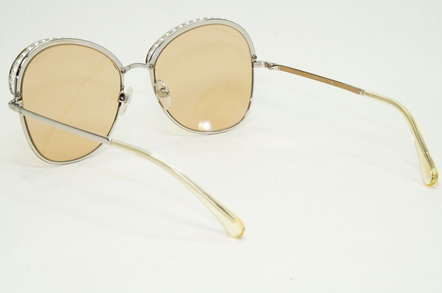 Chanel Sunglasses Pearl Silver Brown Amber Square Metal 4246-H c.124/73 56mm