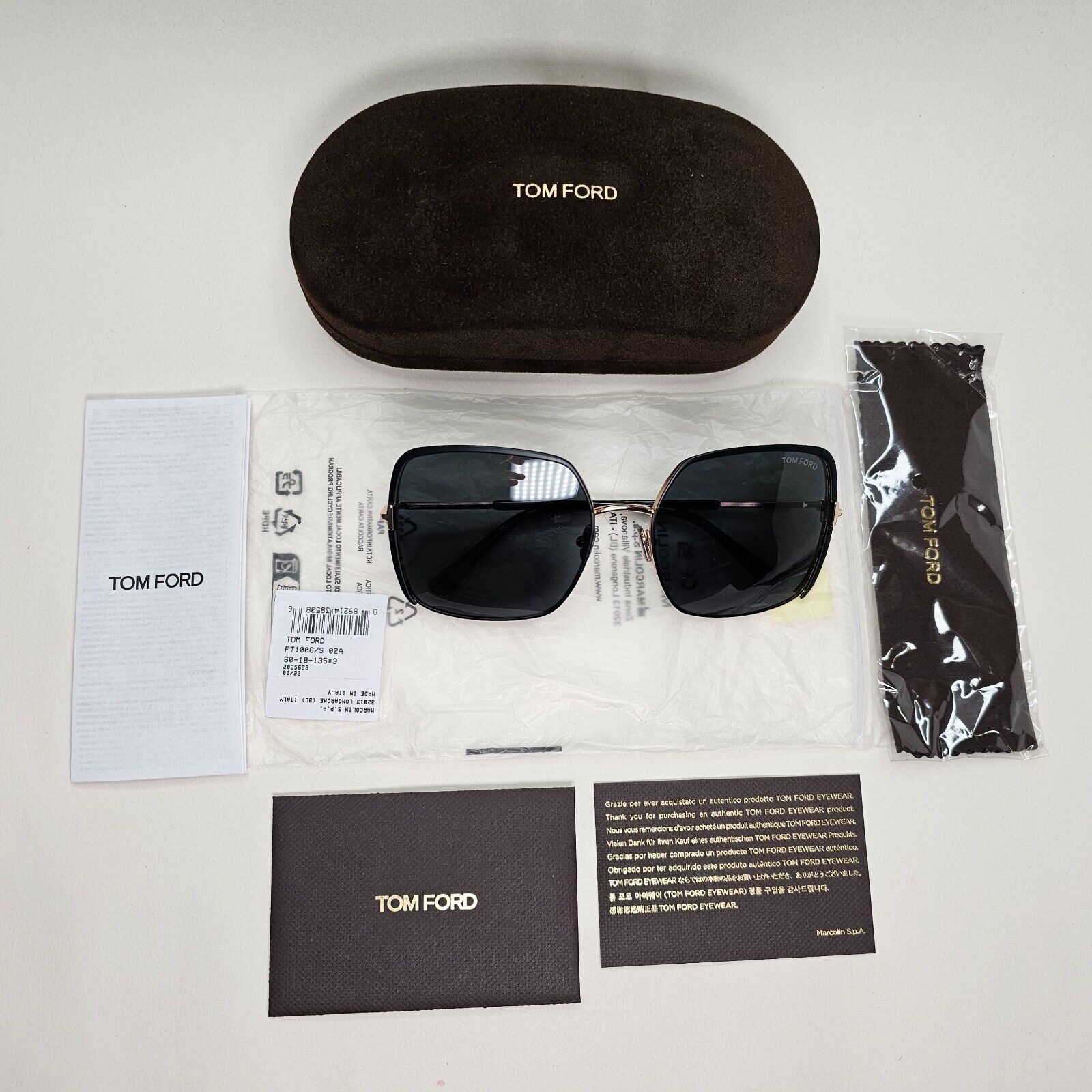 Tom Ford Sunglasses Raphaela Black Gold Grey Metal Square FT1006 TF 1006 02A