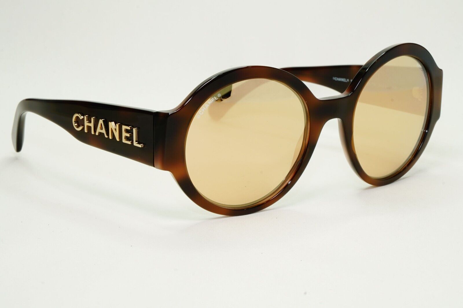 Chanel Sunglasses Gold Letters Brown Tortoise Round Mirror 5410 c.1661/T6 54mm