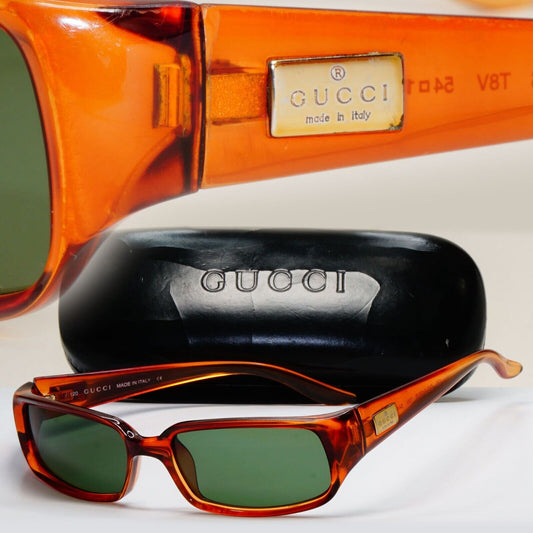 Gucci Sunglasses 1999 Vintage Brown Honey Green Rectangle GG 2455/S T8V 131024