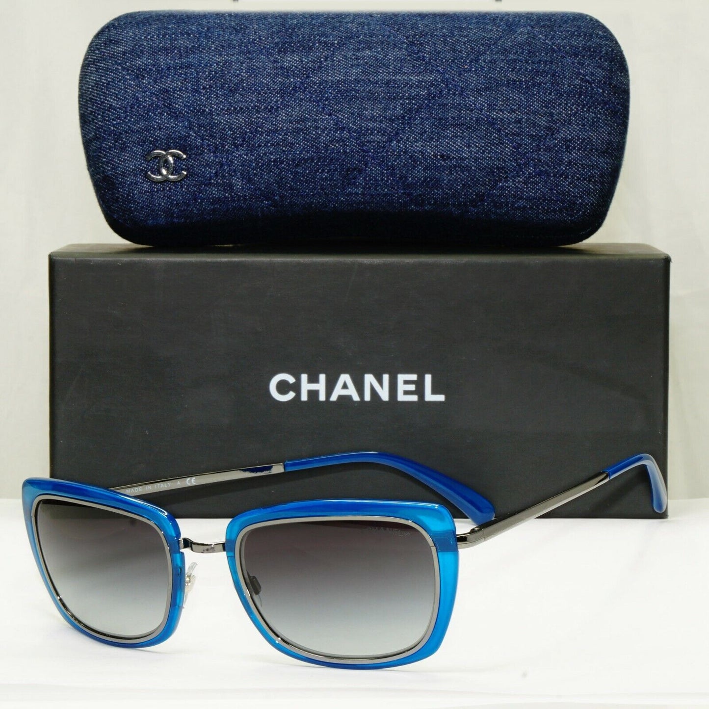 Authentic CHANEL SS18 Womens Sunglasses Blue Grey Square 4203 108/S6 22921