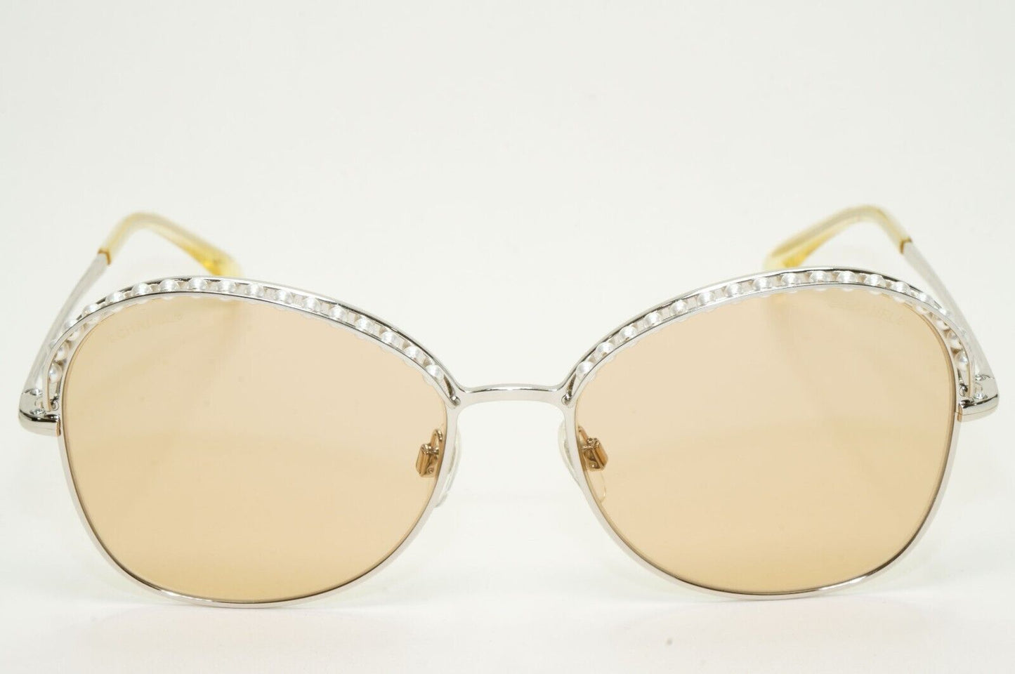 Chanel Sunglasses Pearl Silver Brown Amber Square Metal 4246-H c.124/73 56mm