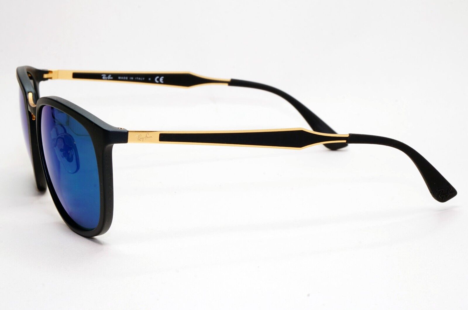 Ray-Ban Sunglasses Black Matte Gold Blue Mirror Square RB 4299 601-S/55