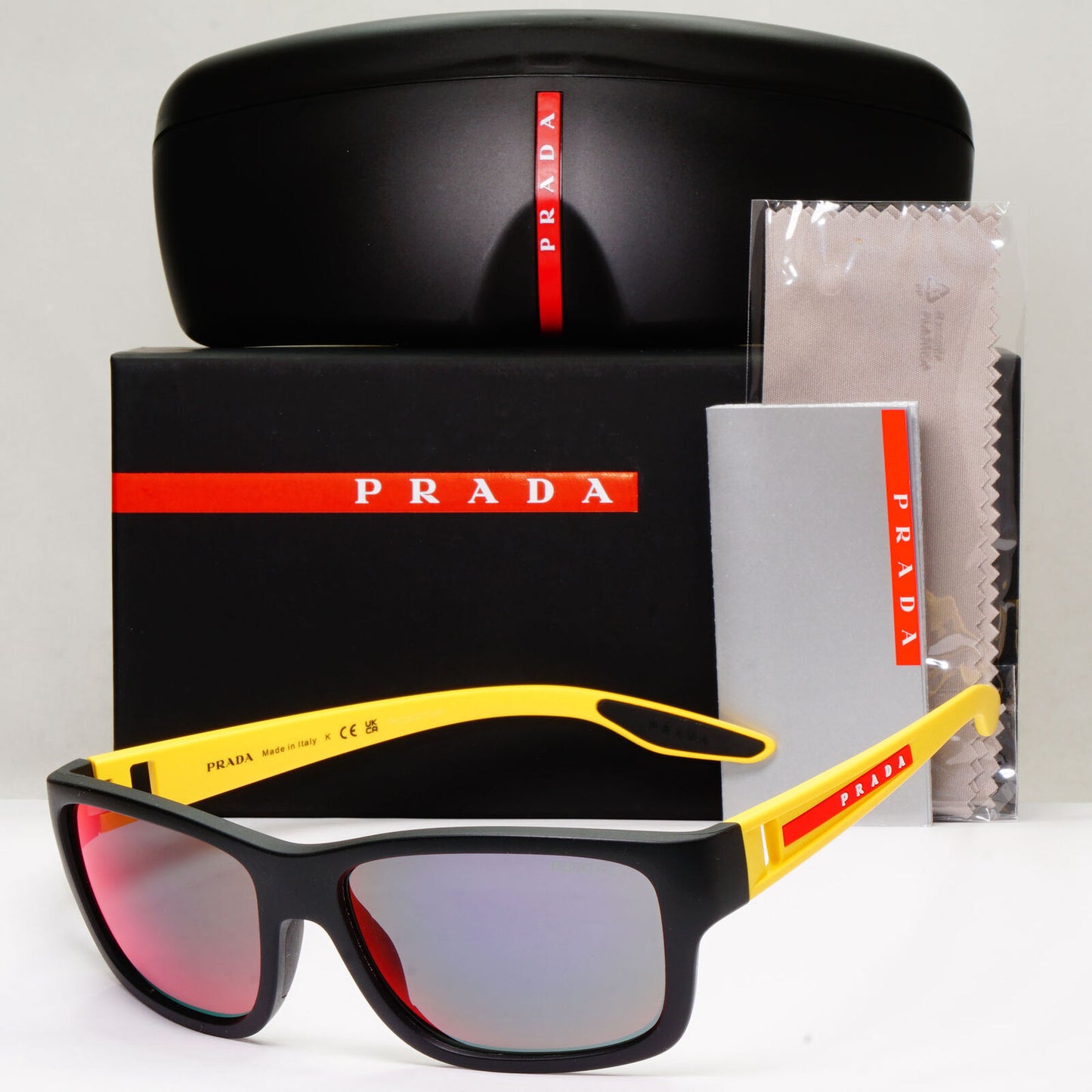 Prada Sunglasses Black Yellow Blue Red Mirror Square PS01WS SPS 01W 08W-08F 59mm