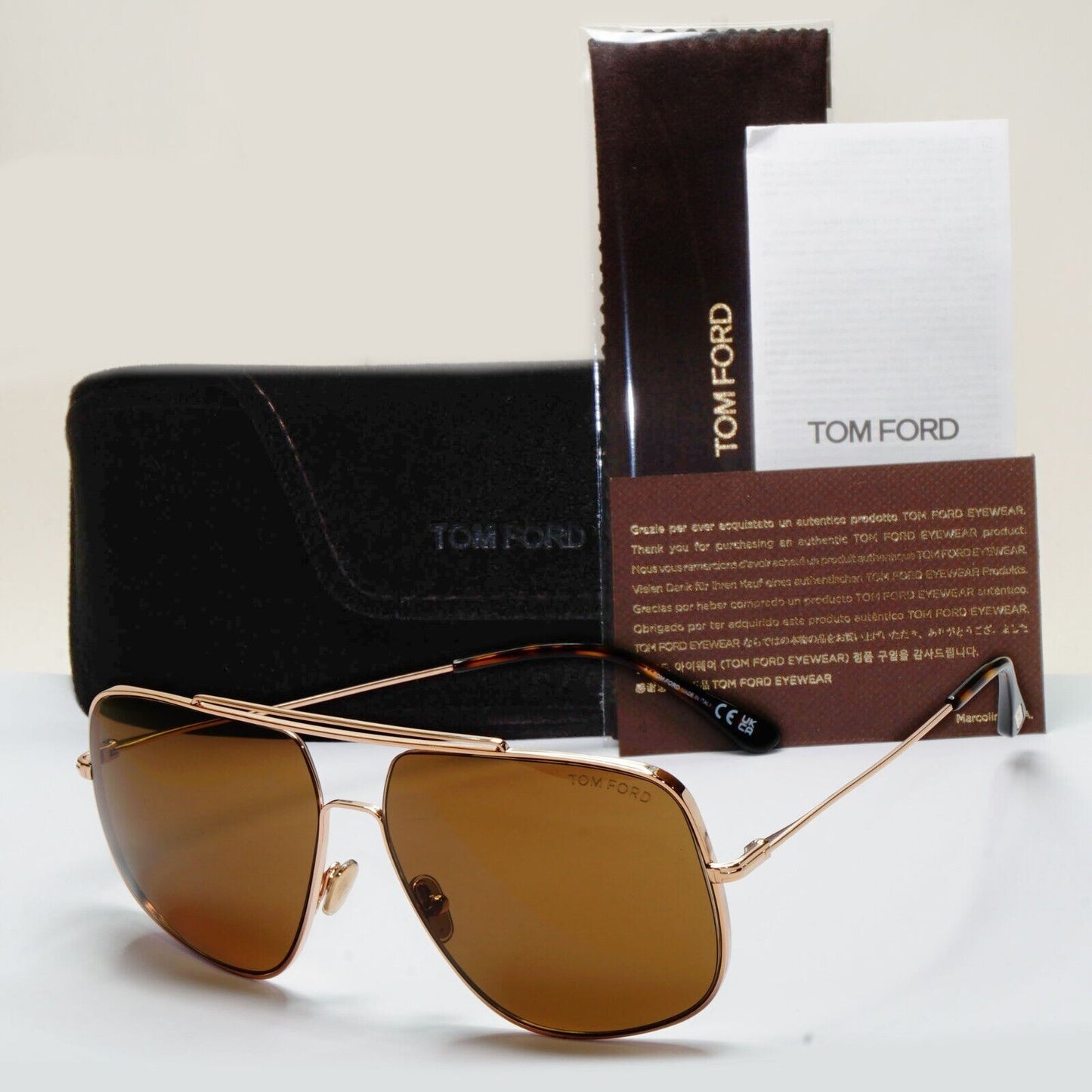 Tom Ford Sunglasses Liam Gold Brown Square Navigator Pilot FT0927 TF 927 28J