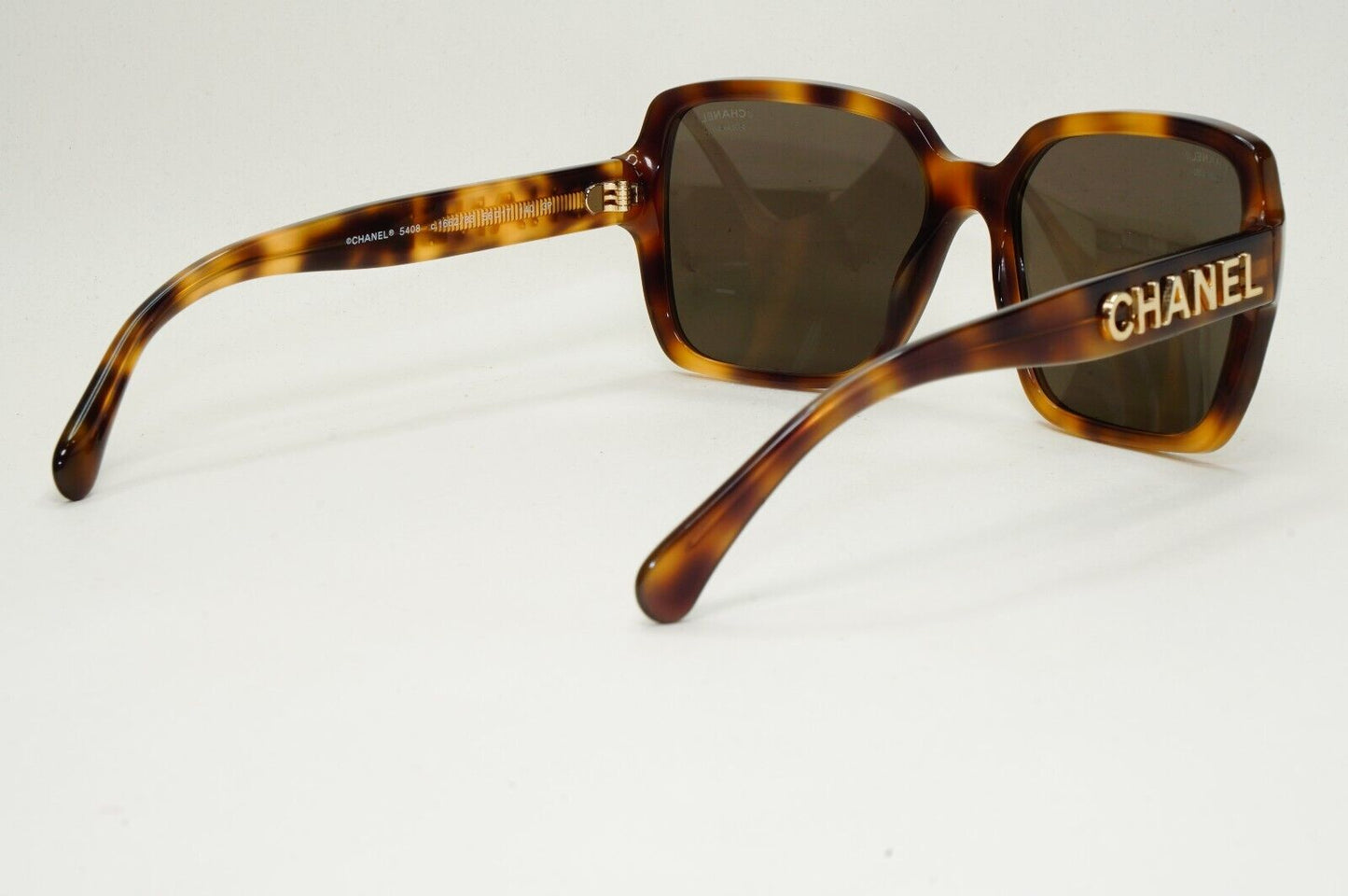 Chanel Sunglasses Polarized Gold Letters Brown Tortoise Square 5408 c.1662/83