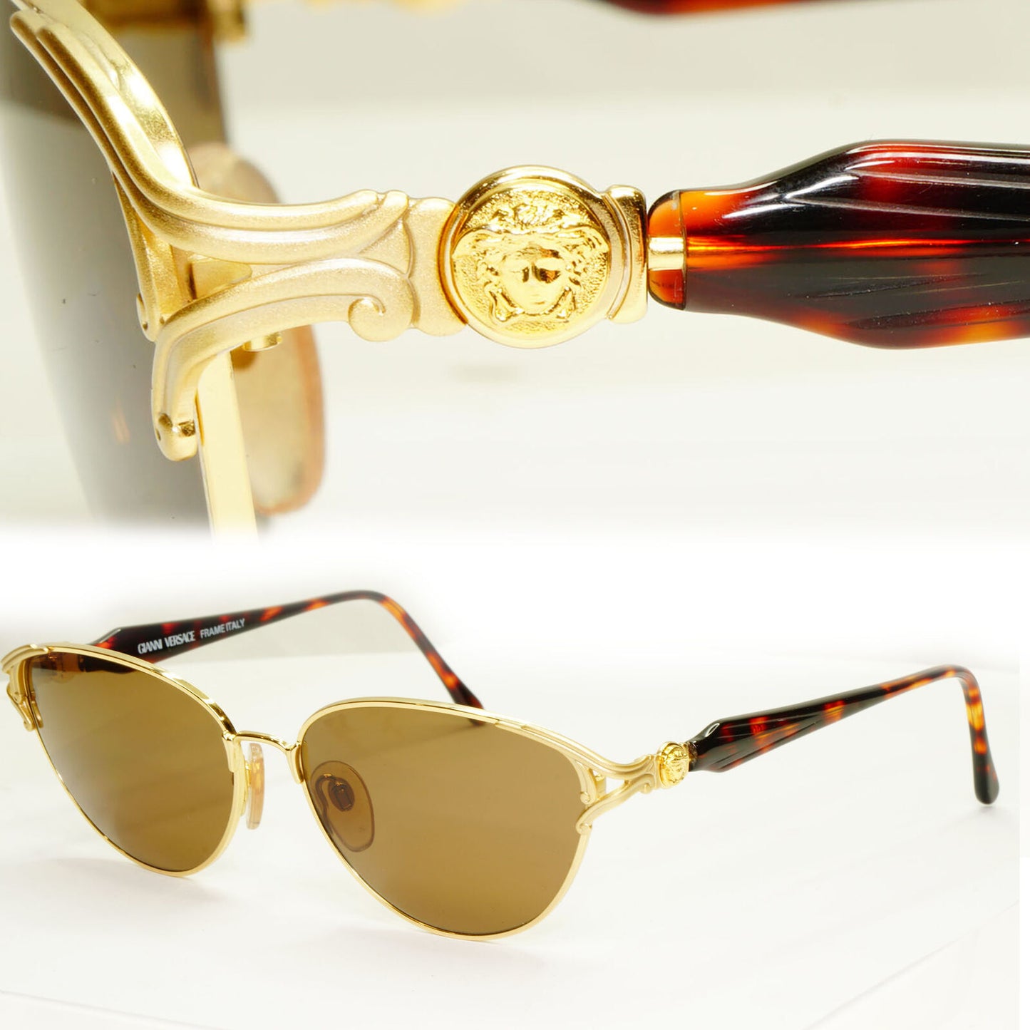 Gianni Versace 1995 Vintage Gold Medusa Brown Retro Sunglasses MOD G36 COL 03L