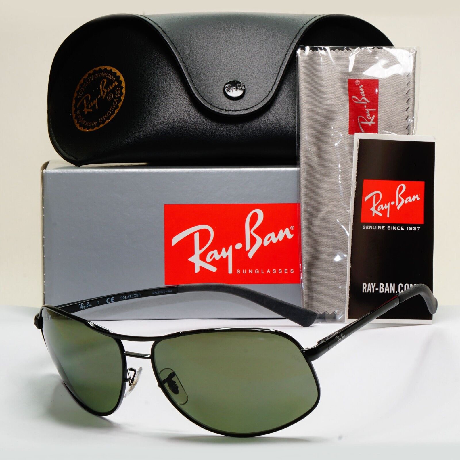 Ray-Ban Sunglasses 2013 Vintage Polarised Black Green Wrap Pilot RB 3387 64mm