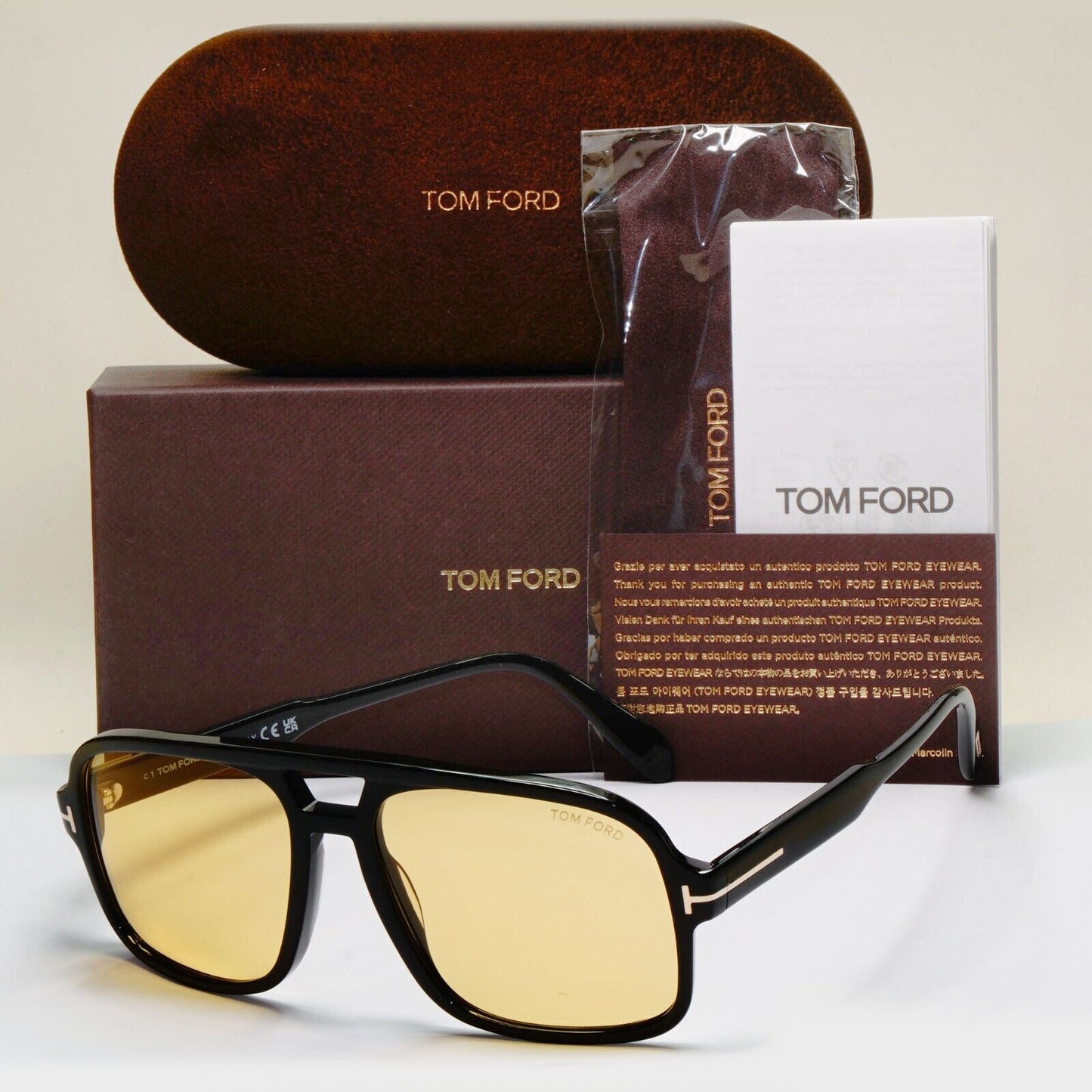 Tom Ford Sunglasses Falconer-02 Black Yellow Square Navigator TF 884 FT0884 01E