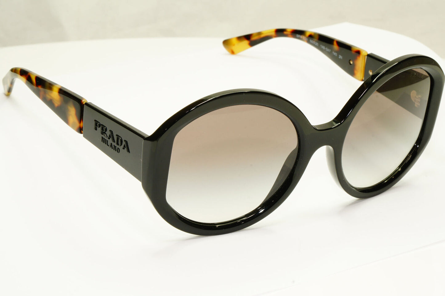 Prada Oversized Black Sunglasses Round Tortoiseshell Big Logo SPR 22X 1AB-0A7