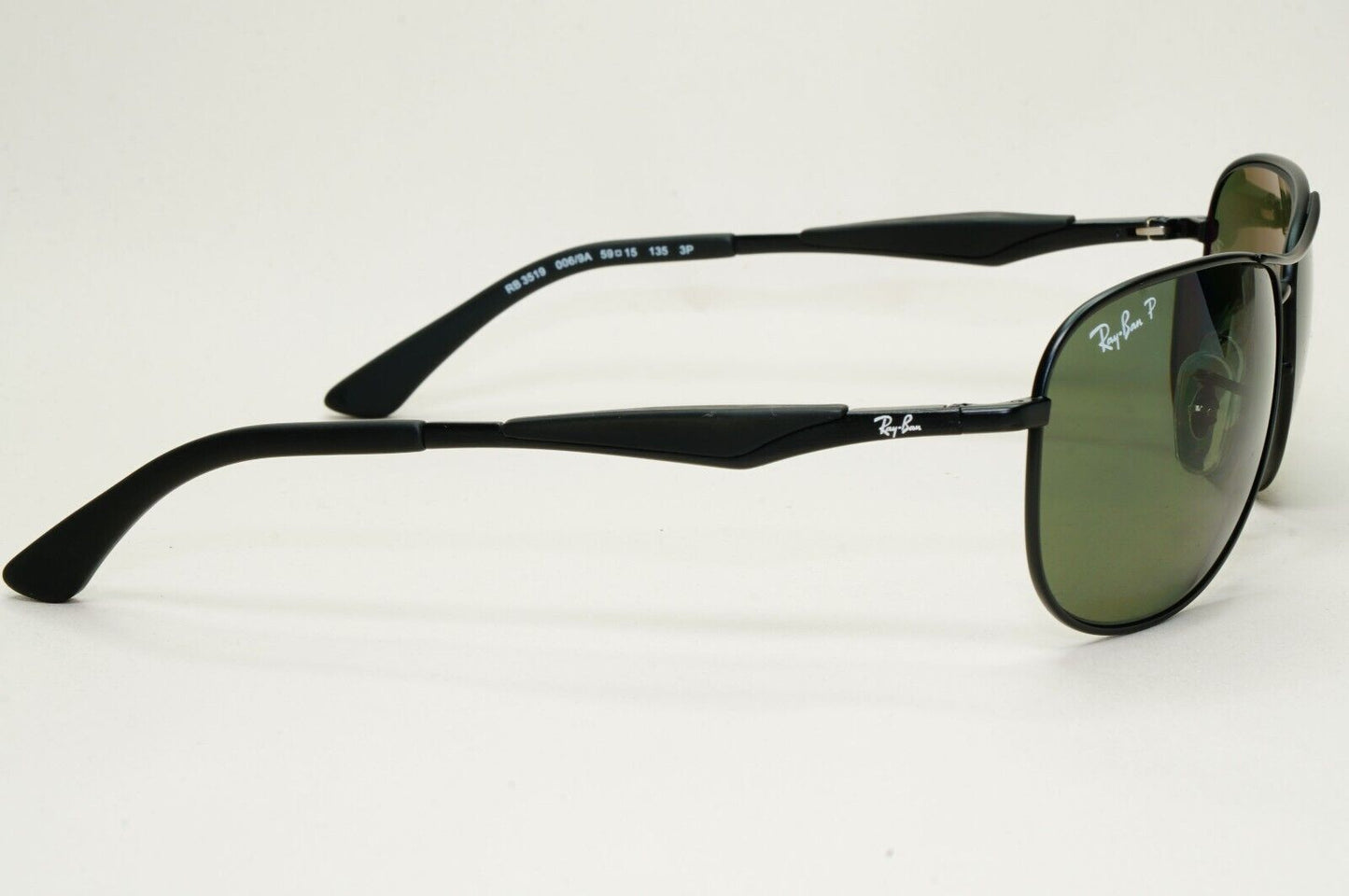 Ray-Ban Sunglasses Polarized Black Green Metal Pilot Wrap RB 3519 006/9A 59mm