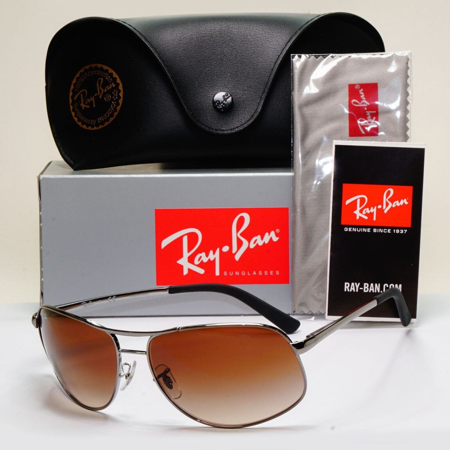 Ray-Ban Sunglasses 2013 Vintage Gunmetal Brown Wrap Pilot RB 3387 004/13 64mm