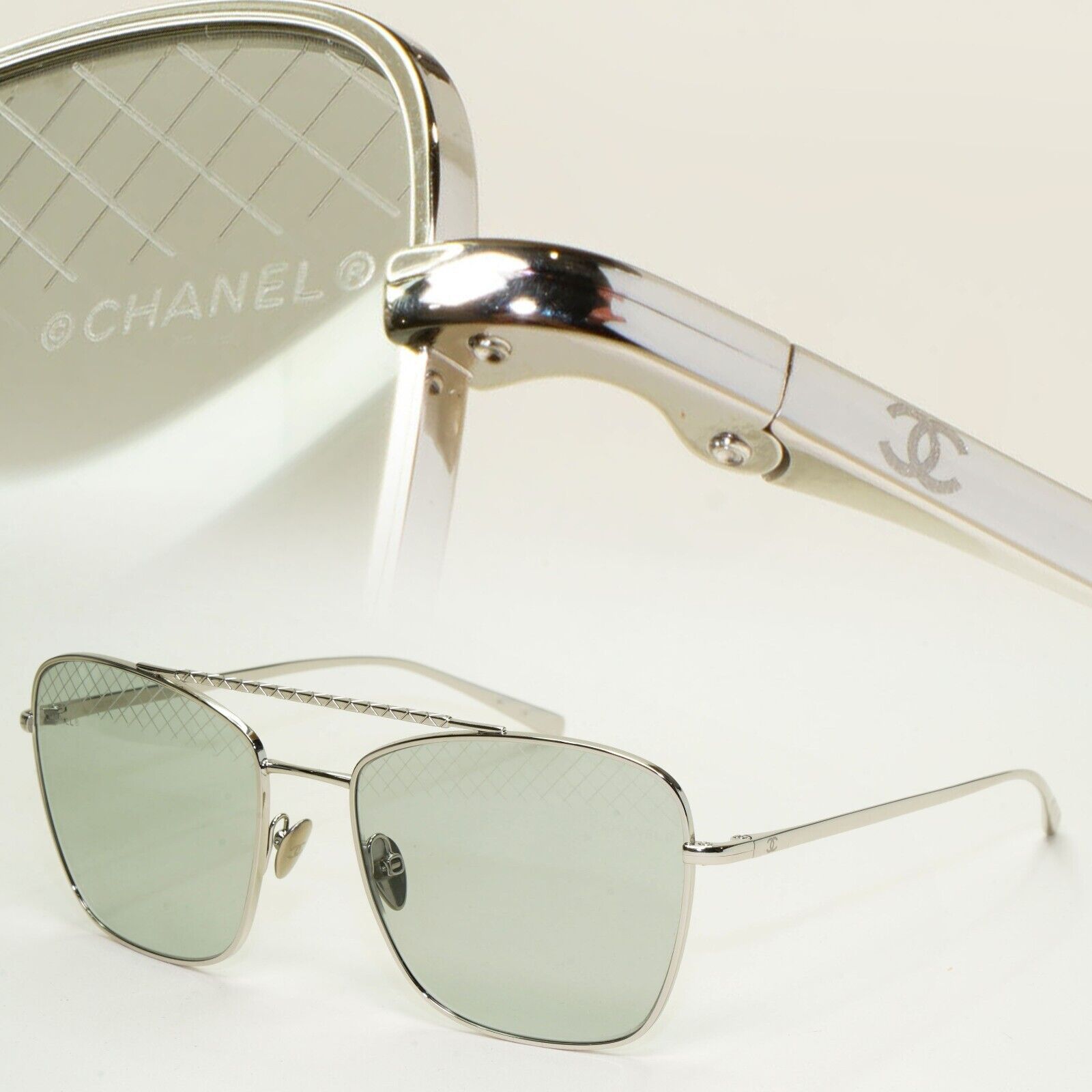 Chanel Sunglasses Silver Light Grey Navigator Metal Pilot 4256 c.124/87 55mm