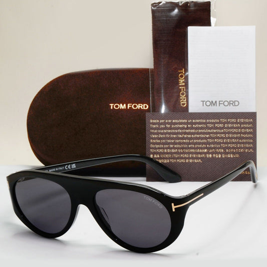 Tom Ford Sunglasses Rex-02 Black Glossy Pilot Grey FT1001 TF 1001 01A 57mm