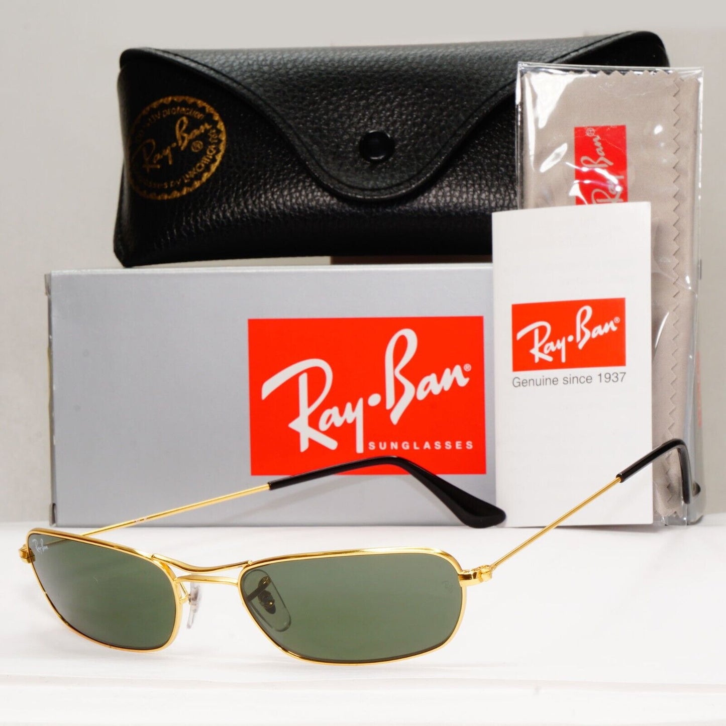 Ray-Ban Sunglasses Year 2009 Slim Sleek Rectangle Gold Green RB 3381 001 56mm