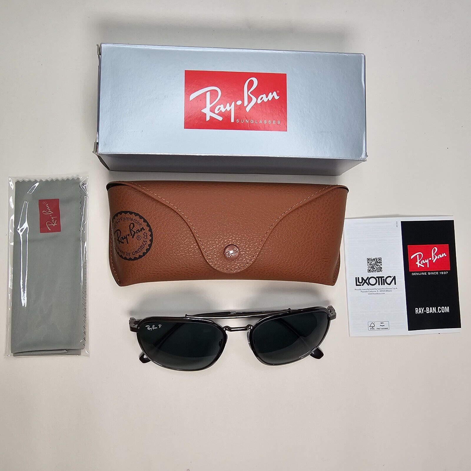 Ray-Ban Sunglasses Chromance Polarised Gunmetal Grey Green RB 3708 004/O9