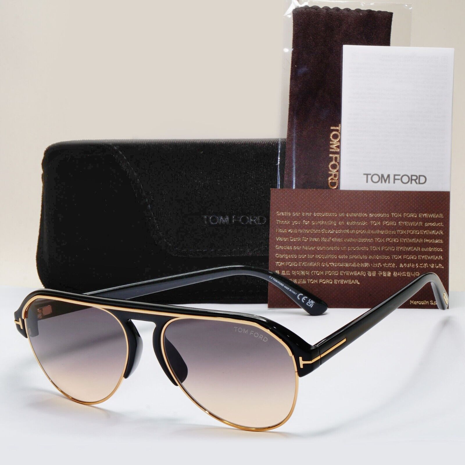 Tom Ford Sunglasses Marshall Black Gold Grey Gradient Pilot FT0929 TF 929 01B